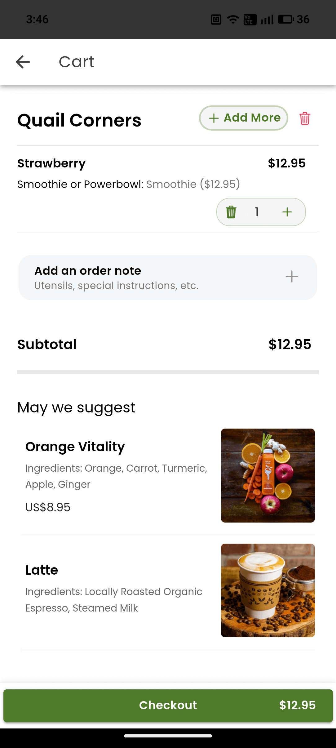 Screenshot of the shopping cart
