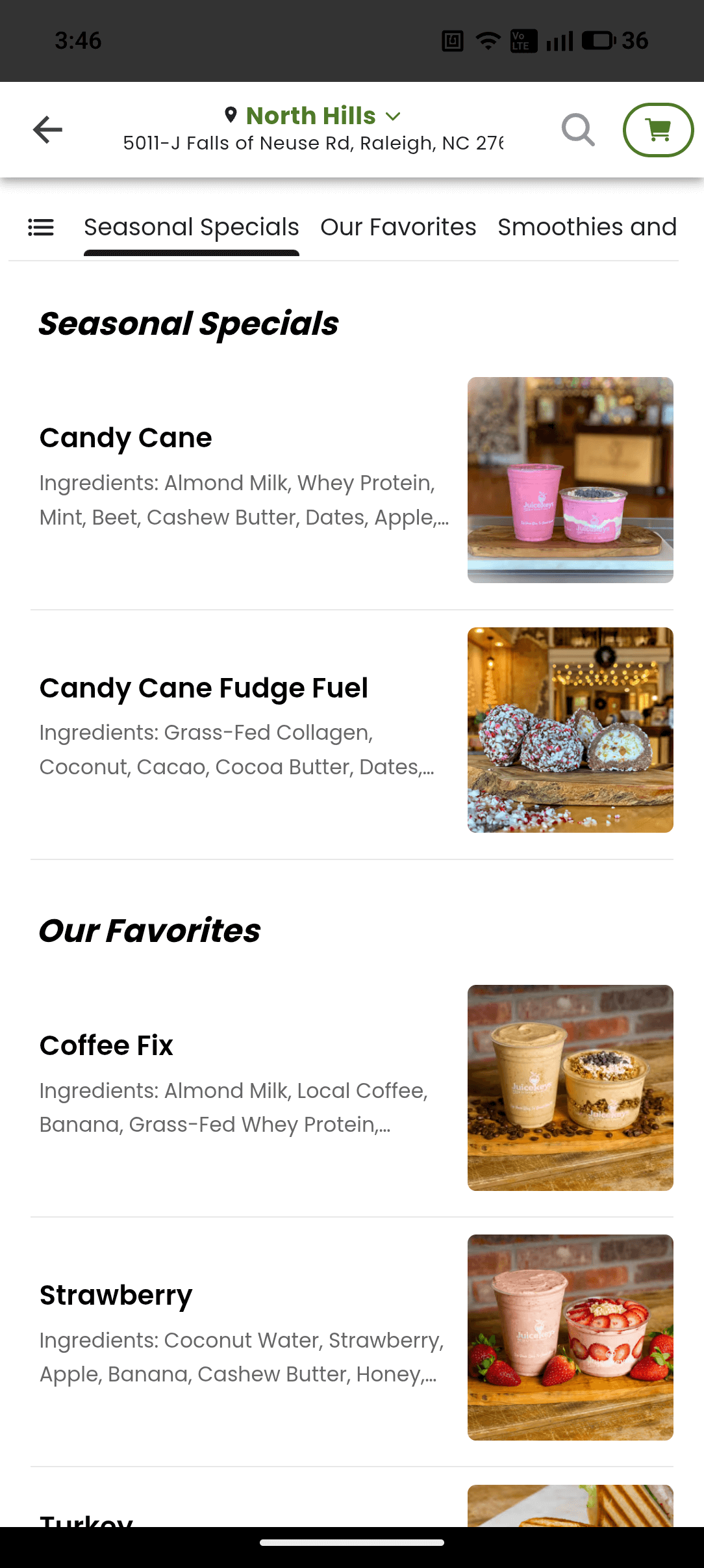 Screenshot of an outlet's item list